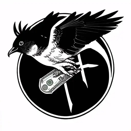 Neck Tattoo With Bird Cross And Money