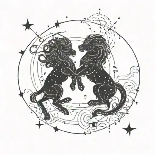 Gemini And Leo Constellations Drawn In A Night Sky