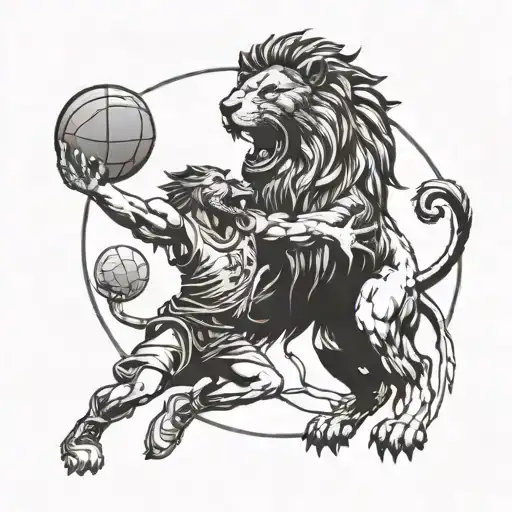 A Lion And Eagle Playing A Game Of Basketball Together