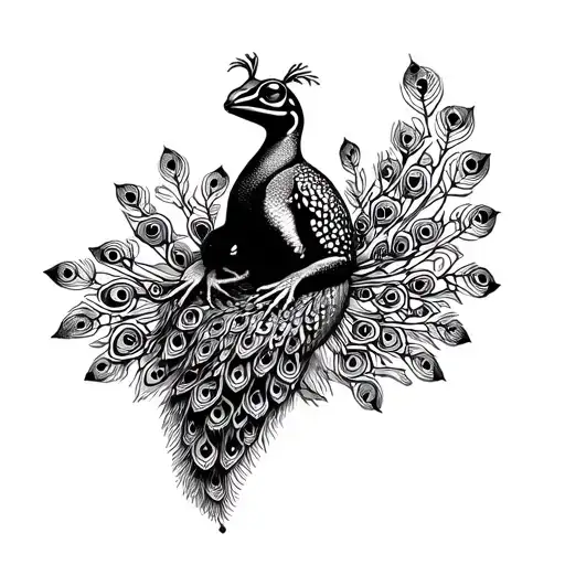 Peacock And Frog Sitting