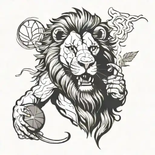 A Lion Smoking A Joint While Playing Basketball