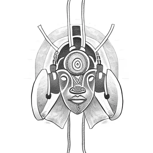 African Tribal Mask Wearing Headphones
