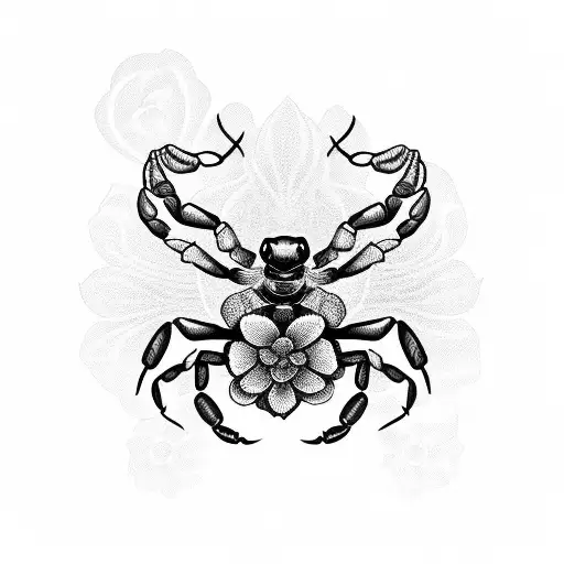 Scorpion And Flowers In A Line