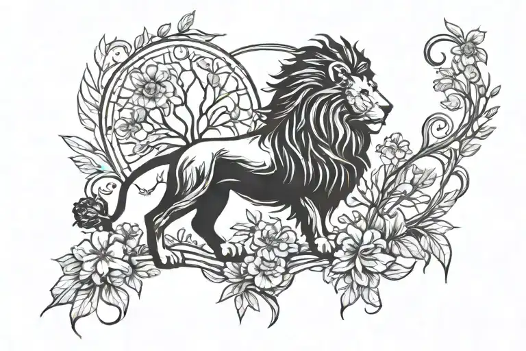 Nature And Lion Surrounded