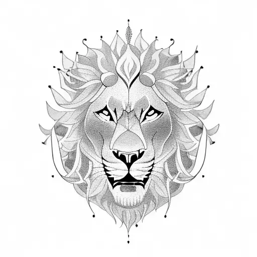 A Blackwork Tattoo Of A Roaring Lion Surrounded By Custom Motorcycle Parts