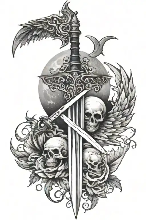 Sword With Wings And Moon Surrounded