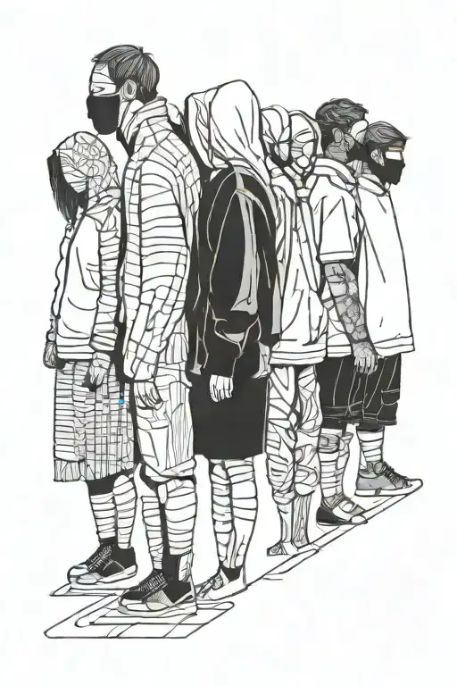 Faceless People Standing In A Line