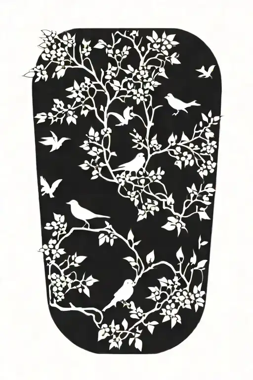 Silouhette Branch With Birds Perched