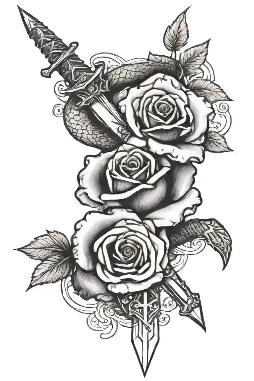 A Sword With A Snake And A Rose Wrapped Around It