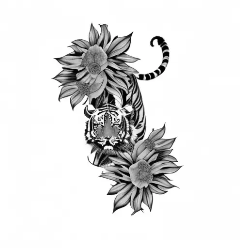 A Tiger And Flowers