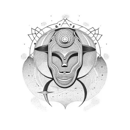 African Mask Surrounded By Celestial Objects