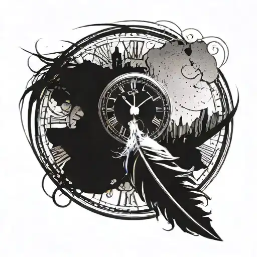 A Feather Transforming Into A Clock With Sand Flowing Out Of It