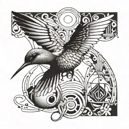 Hummingbird And Discreet Musical Instruments Or Musical Notes In Its Flight