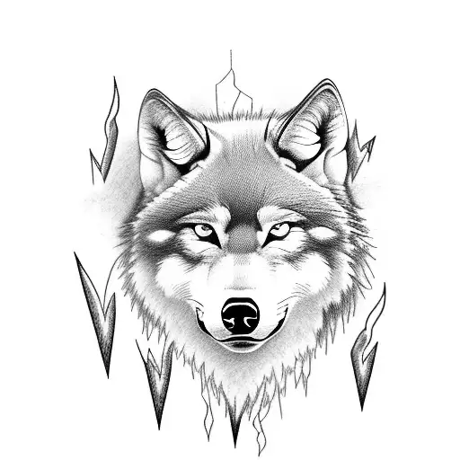 Japanese Style Leg Tattoo Featuring A Majestic Wolf Surrounded By Lightning Bolts