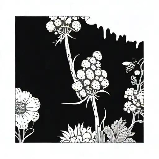 Black Berry Bush With Morel Mushrooms And Honey Bees