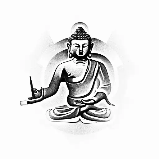 Buddha With Machine Gun