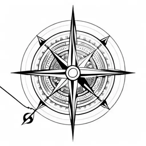 Compass With Roses Around The Compass Ring And A Fletched Arrow As A Needle