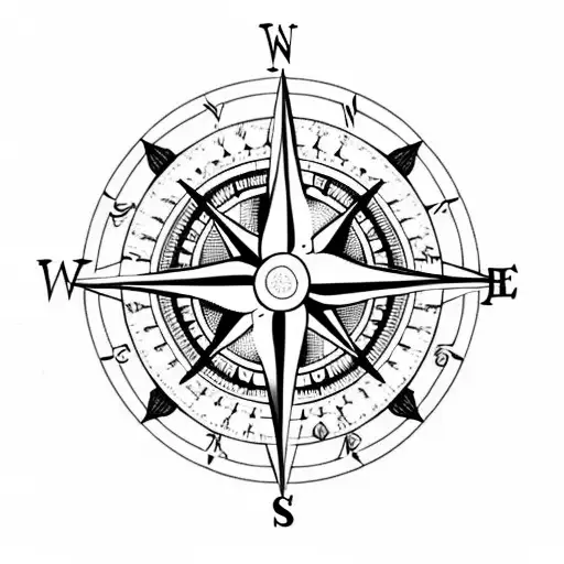 Compass With Rose Vines Woven Around The Compass Ring And A Fletched Arrow As A Needle