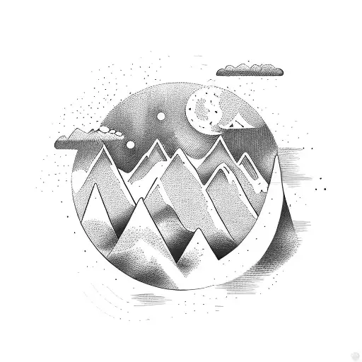 A Sketch-style Tattoo Of A Vinyl Record Spinning With Mountain Peaks As The Grooves