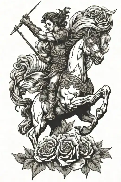 Pegasus Warrior And He Hold Rose For Lover