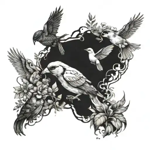 A Collage Of Video Game Characters With Elements Of Nature And Birds