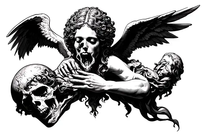 Arch Angel Holding Severed Head Tattoo Design