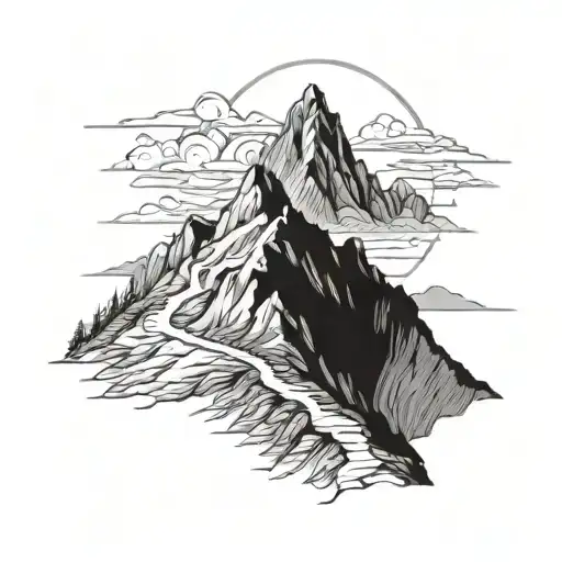 A Majestic Mountain Landscape With A Winding Hiking Trail Leading Up To The Summit