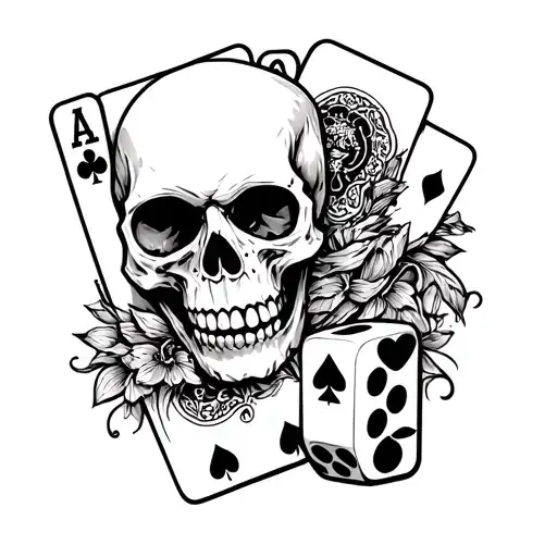 Skull With Cards And Dice Intertwined