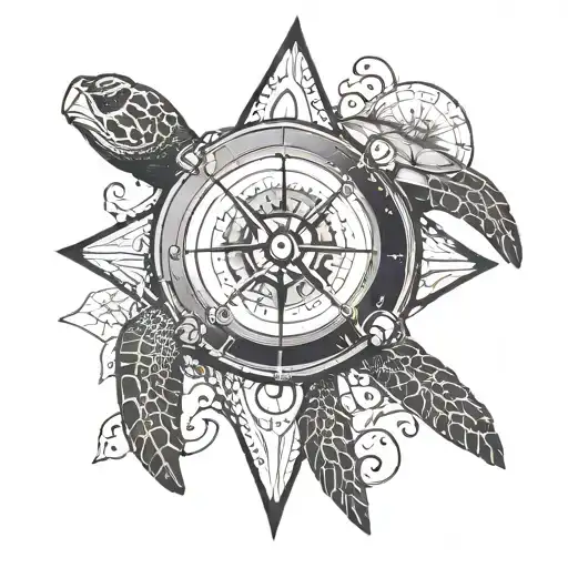 Nautical Compass With Sea Turtle