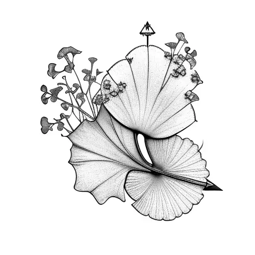 Ginkgo Bilbao Leaf With Forget-me-nots Flowers And Arrow