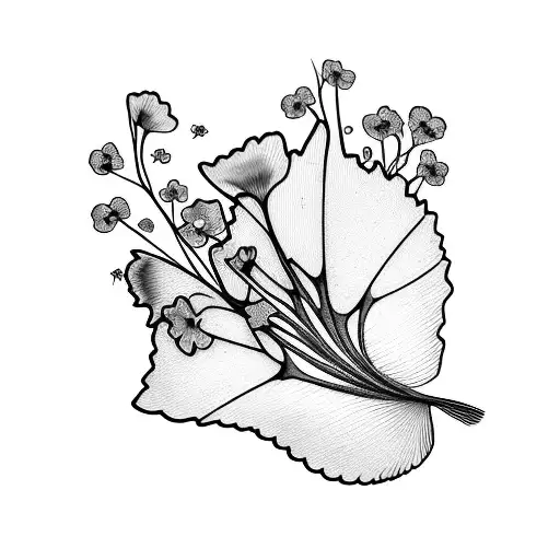 Bouquet Of One Ginkgo Bilbao Leaf With Forget-me-nots Flowers And Arrow