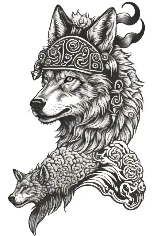 Wolf With Sheep On Its Head Tattoo Holding