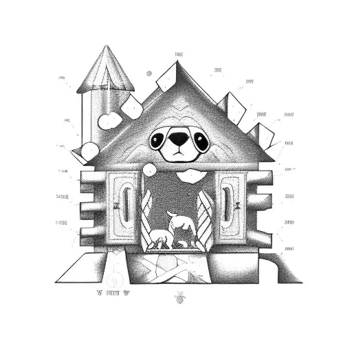 Blueprint Of A Doghouse With A Dog Sitting Inside