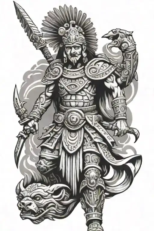 Mayan Warrior And Temple