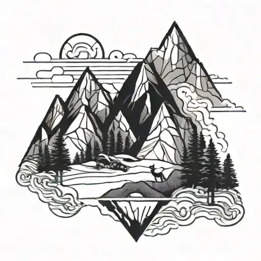 A Geometric Mountain Landscape With A Hidden Animal Silhouette