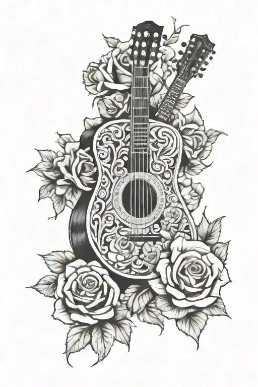 Dobro Guitar Among Roses Blooming