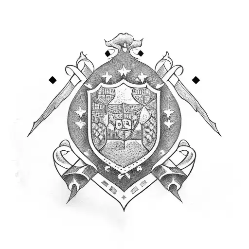 Mccarthy Family Crest In Black And White With Dot Shading Around It