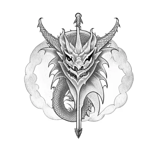 Dragon With Sword Across The Head