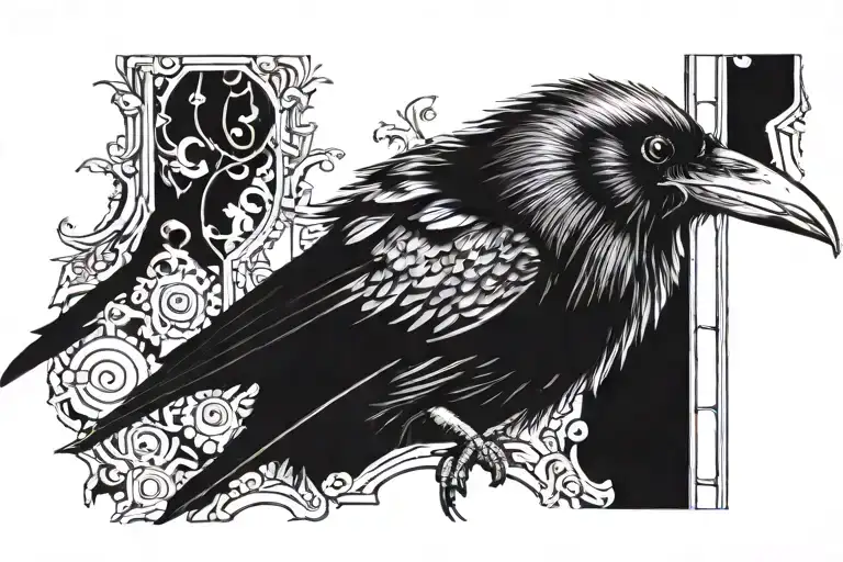 Black Raven Peeking Around The Corner Close-up