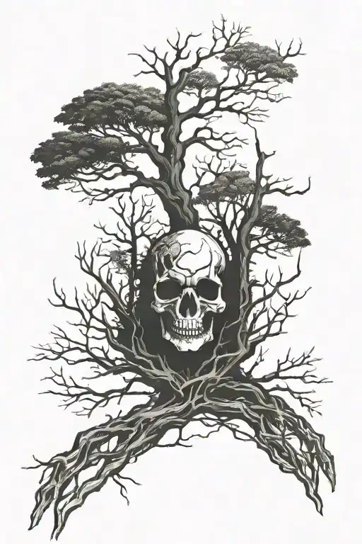 Forearm Tattoo Of A Forest With A Skull Formation Within The Trees
