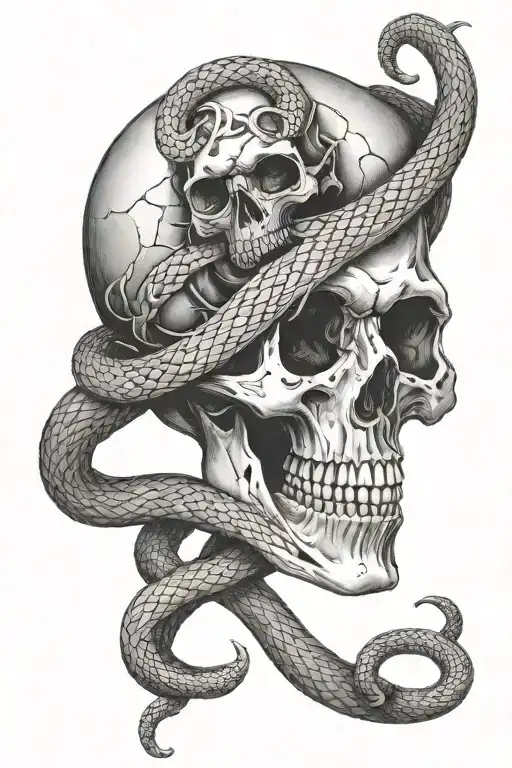 Skull And Snake Intertwined