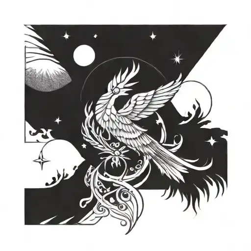 Geometric Phoenix With Moon Made