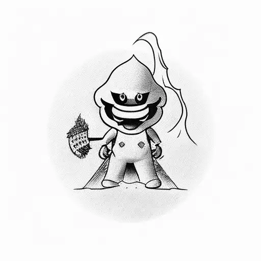 Mini Tatto Of Mario's Ghost With Straw Hat