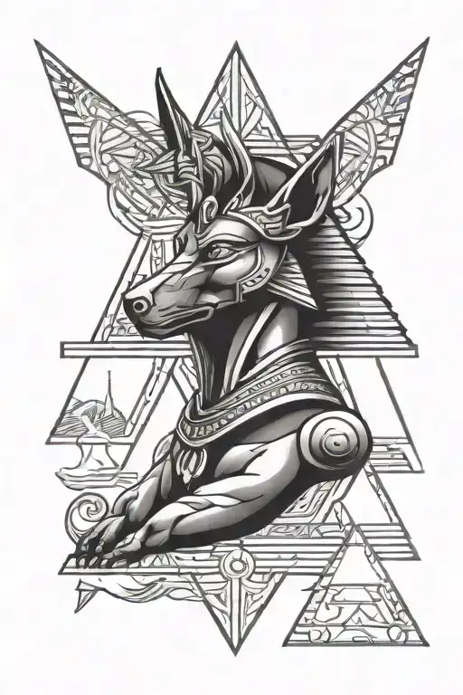 Egyptian God Anubis And Ra Inside A Pyramid