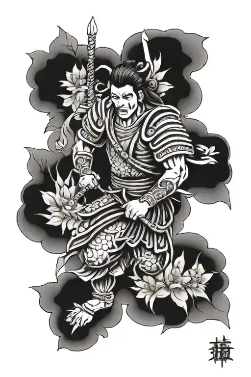 Samuari Warrior In A Flower Garden