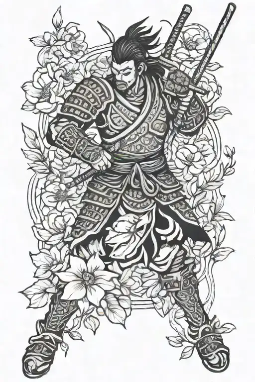Samuari Warrior In A Flower Garden
