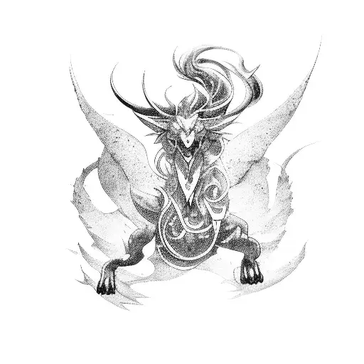 A Mythical Creature From Anime Surrounded By Abstract Art