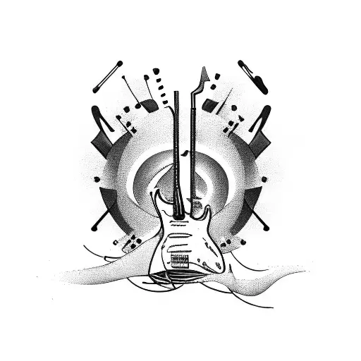 Electric Guitar With Musical Notes Forming A Sleeve