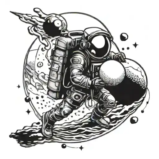 Deep Sea Dive Suit Holding Balloons On The Moon