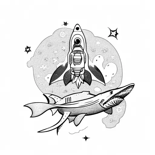 Astronaut Riding A Shark Through A Cosmic Keyhole